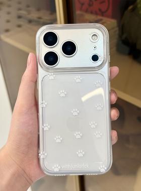 白色小猫爪子适用苹果17/16promax手机壳iPhone14华为mate60pro透明Pura70荣耀300女reno13保护套s20软小米15