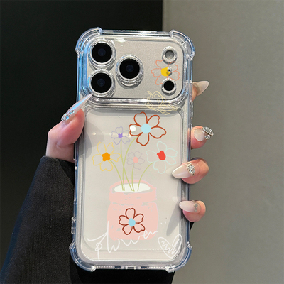 涂鸦盆栽适用苹果17/16promax手机壳iPhone15华为mate70pro透明Pura80荣耀400女reno14保护套vivos30软小米17