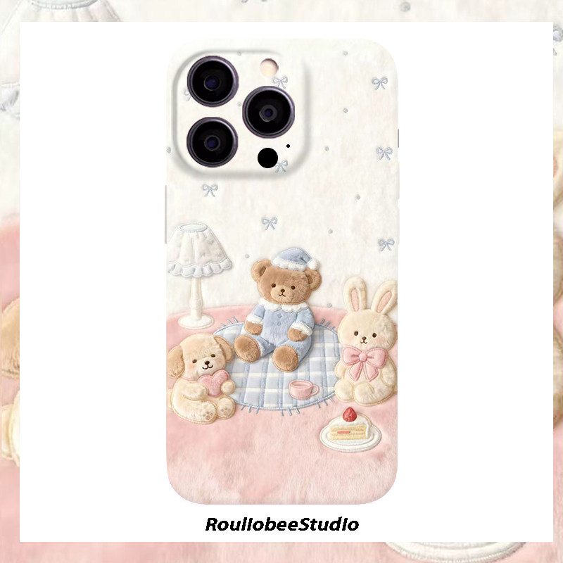 毛绒小熊兔子适用苹果17/16promax手机壳iphone14华为mate60pro菲林Pura70荣耀300女reno13保护套s20硬小米15