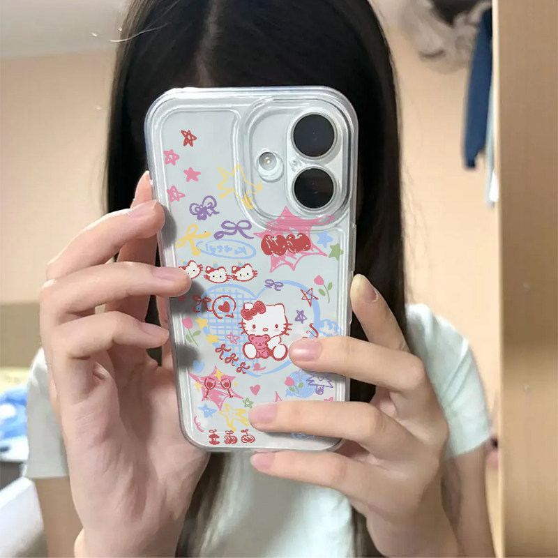 抱熊凯蒂猫适用苹果17/16promax手机壳iPhone15华为mate60pro透明Pura70荣耀300女reno13保护套vivos20小米17