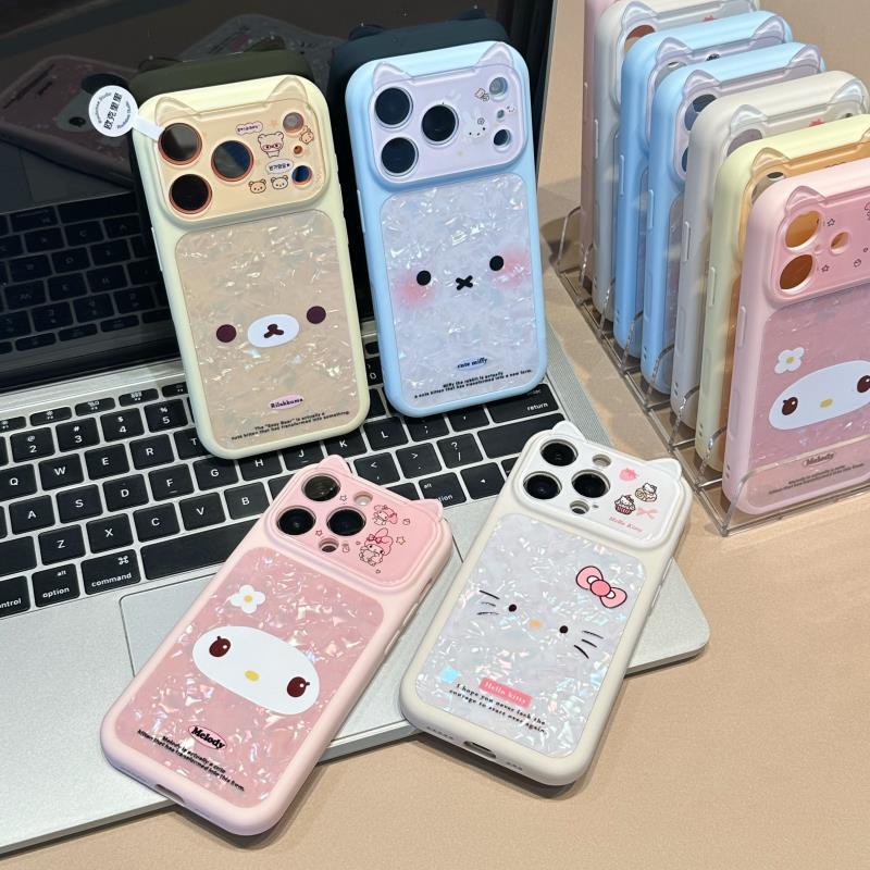 韩系ins贝壳纹立体猫耳朵表情适用iPhone17promax手机壳苹果15pro新款16大视窗13女14硬壳15全包12防摔保护套