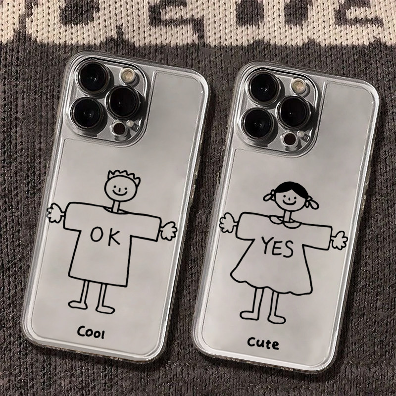 线条男女孩适用苹果17/16promax手机壳iPhone15华为mate60pro透明Pura70荣耀300女reno13保护套vivos20小米17