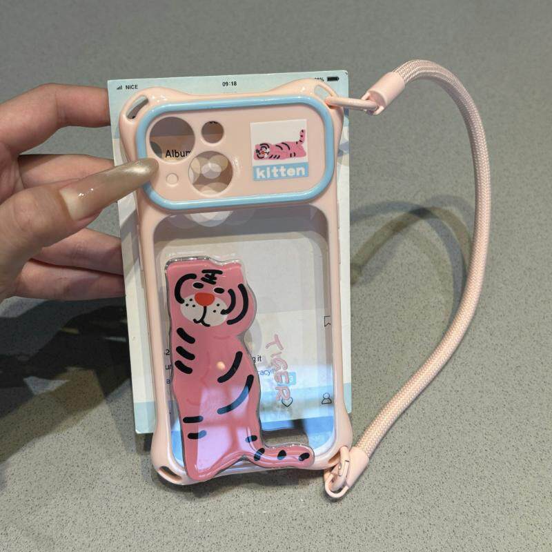 卡通趴趴老虎支架挂绳壳适用苹果17promax大视窗iPhone16pro手机壳15趣味14pro可爱13男女12全包11防摔保护套