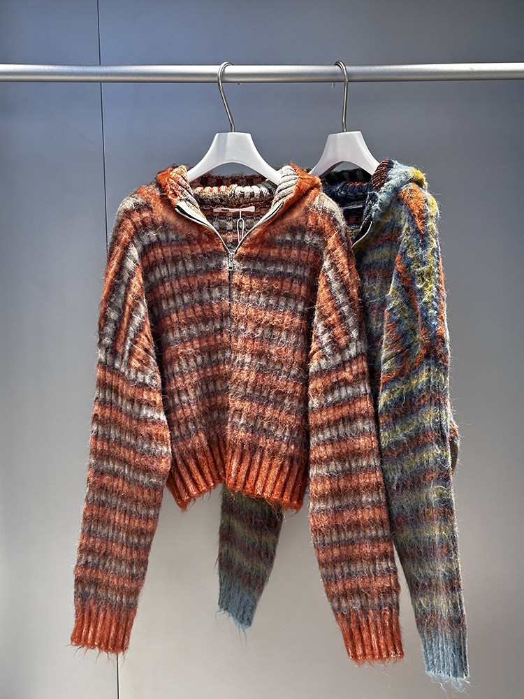 MQ80505秋冬MACQNF小众时尚加厚短款开衫女慵懒风马海毛甩帽外套