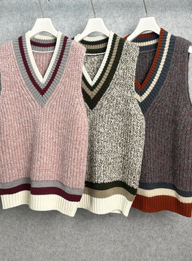 MACQNF89218MQ韩国时尚拼色宽松显瘦羊毛马甲背心女马海绒坎肩