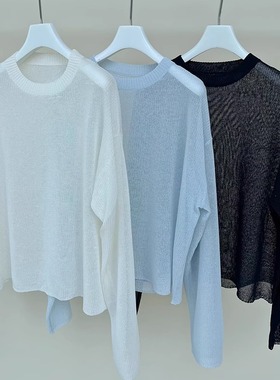 MACQNF29395MQ圆领百搭显瘦长袖针织衫女冰丝套衫防晒罩衫上衣