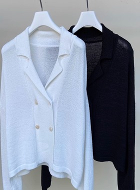 MACQBF29523MQ高级感西装领双排扣外套女气质百搭长袖开衫