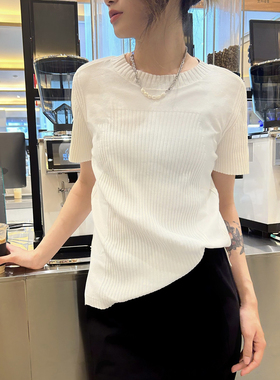 MACQNF新款MQ35303韩版气质百搭圆领撞色设计短袖针织衫女