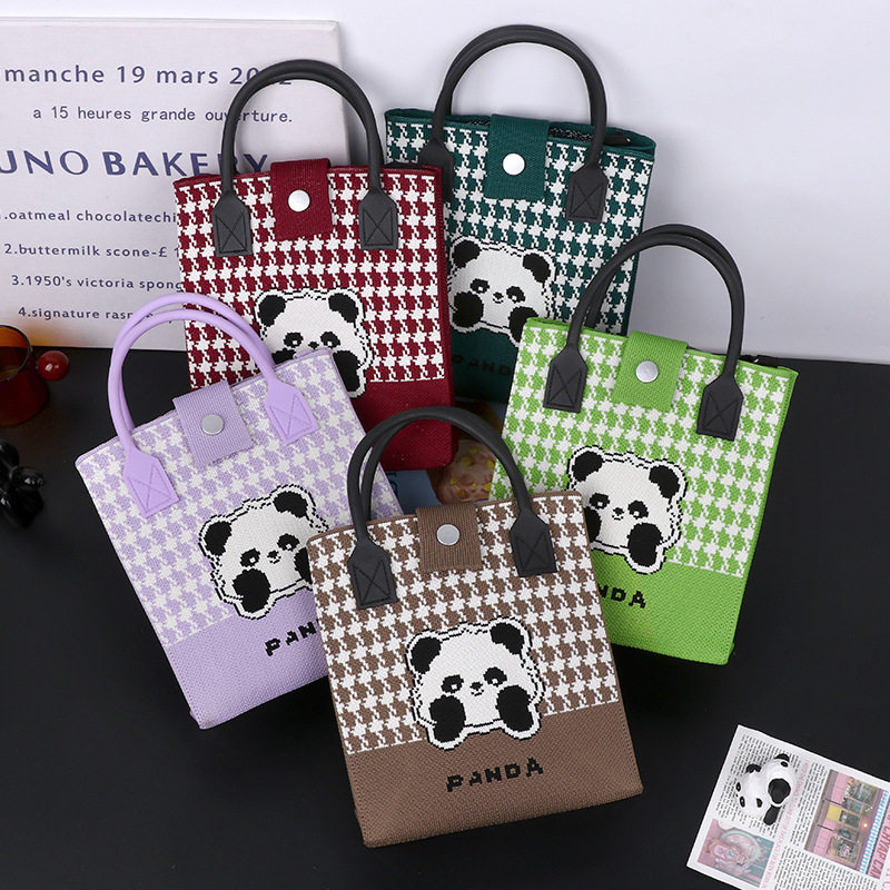 日常休闲软橡胶手柄可爱熊猫国风潮流托特包百搭可斜挎大号