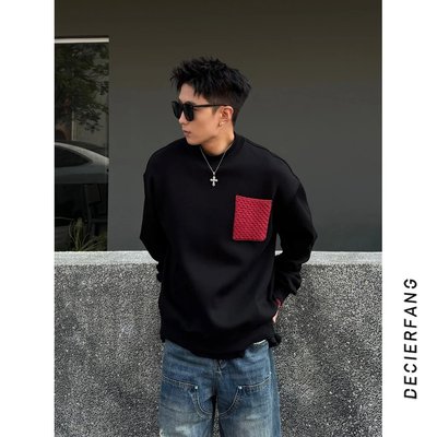 2025秋冬季新款圆领套头卫衣男士休闲舒适百搭长袖潮牌痞帅简约风