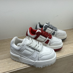 欧洲站女胖丁休闲鞋2026新款女鞋百搭休闲厚底真皮新年鞋圣诞板鞋