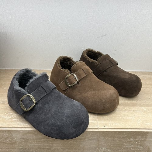 欧洲站网红爆款时尚磨砂皮带扣勃肯鞋2025休闲舒适保暖洋气乐福鞋