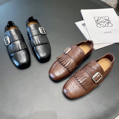 欧洲站2025秋季款真皮擦色雕花流苏乐福鞋一脚蹬平底时尚舒适单鞋