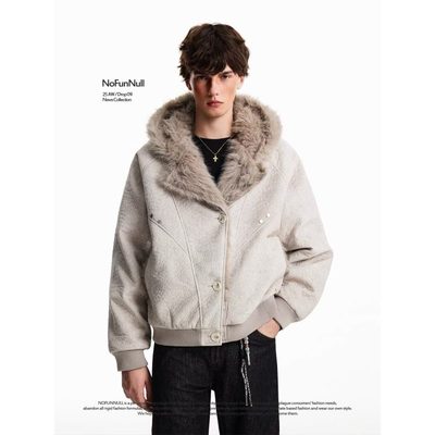 美式高街座山雕棉服男款冬季加厚连帽毛领外套高级感痞帅夹克棉衣