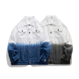 「设计师品牌」渐变色牛仔夹克男宽松翻领美式风潮流外套长袖上衣