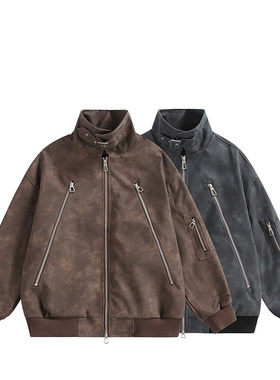 「设计师品牌」春季新品-立领拉链皮衣夹克外套