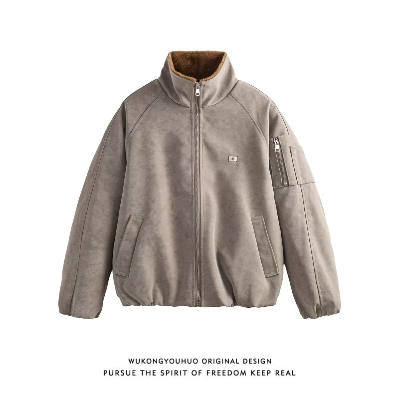 「设计师品牌」pu外套皮毛一体美式复古皮衣夹克机车服