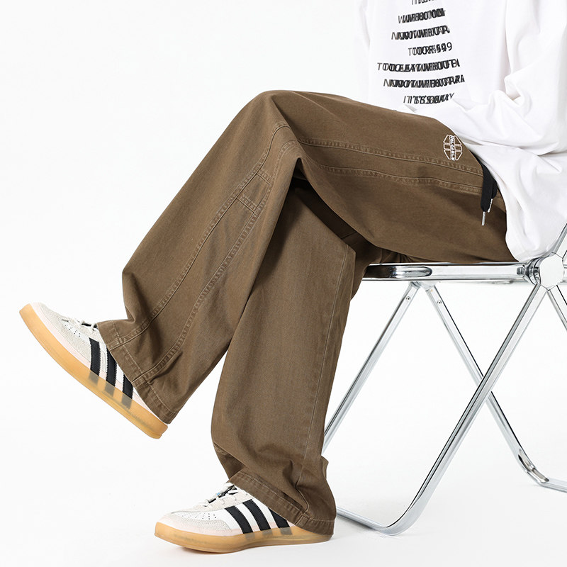 秋季美式工装长裤男生垂顺宽松阔腿冲锋裤子男装时尚潮流休闲裤