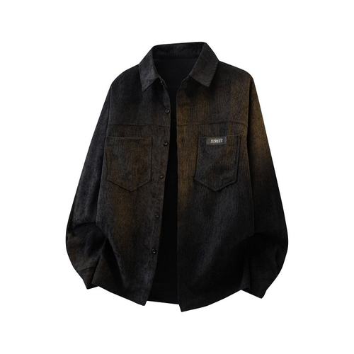 「设计师品牌」春装水洗灯芯绒衬衫男长袖衬衣大码宽松外套上衣男