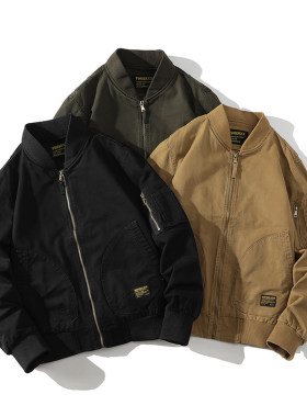 「设计师品牌」春秋季情侣棒球领全棉水洗复古工装夹克外套