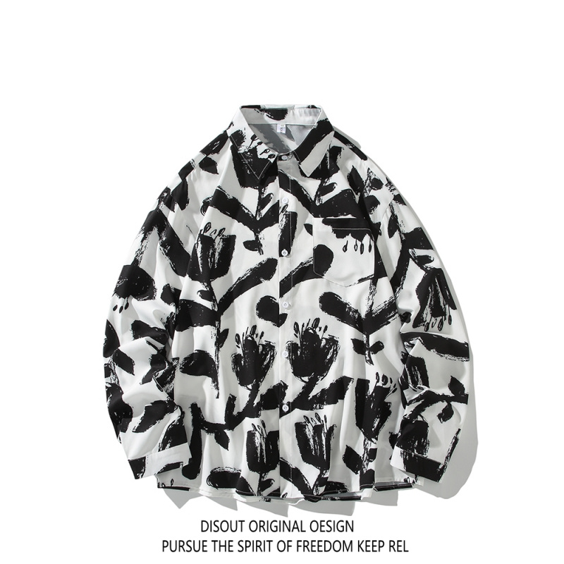 「设计师品牌」花衬衫2025秋装新款宽松大码港风男士长袖衬衫