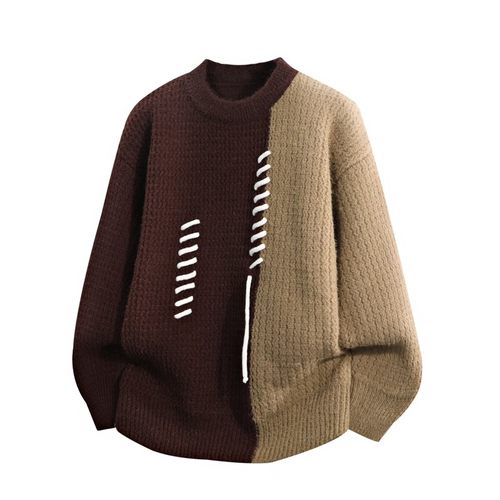 「设计师品牌」 暴风眼新品慵懒风宽松拼色新款时尚针织套头衫