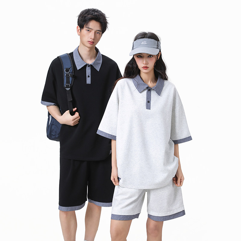 「设计师品牌」夏时尚运动翻领短袖T恤男女同款POLO领撞色五分袖T