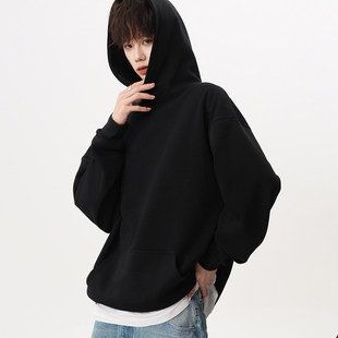 重磅400G百搭连帽卫衣男春美式高街纯色短款外套潮牌宽松情侣帽衫