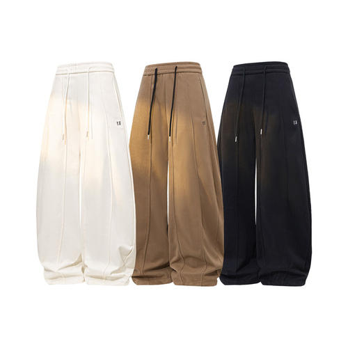 「设计师品牌」冬季重磅加厚毛呢休闲阔腿裤老钱风呢料大码弯刀裤