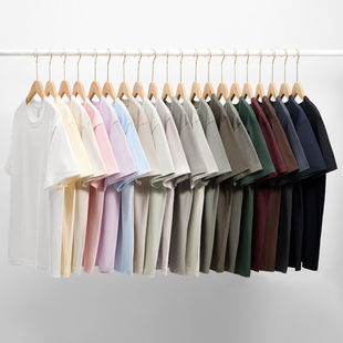 夏季230g纯棉短袖新色系T恤男圆领半袖纯色上衣宽松情侣衣服