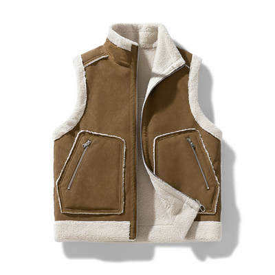 「设计师品牌」双面穿皮毛一体马甲男女同款立领口袋保暖上衣