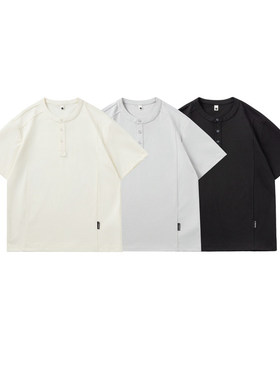 短袖T恤男纯色2026夏季新款纽扣套头日系复古体恤衫百搭休闲潮流