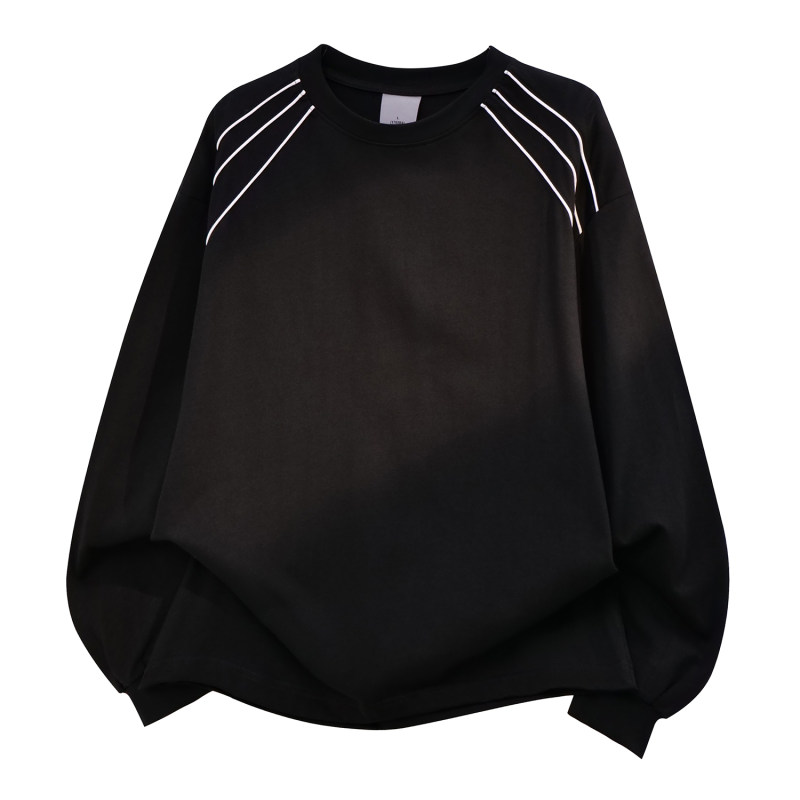 「设计师品牌」320克全棉双纱长袖男圆领螺口T恤潮牌打底衫