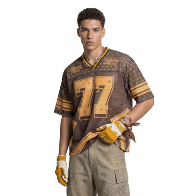 「设计师品牌」星纹数字印花网眼球衣T恤春夏街头潮牌网洞短袖