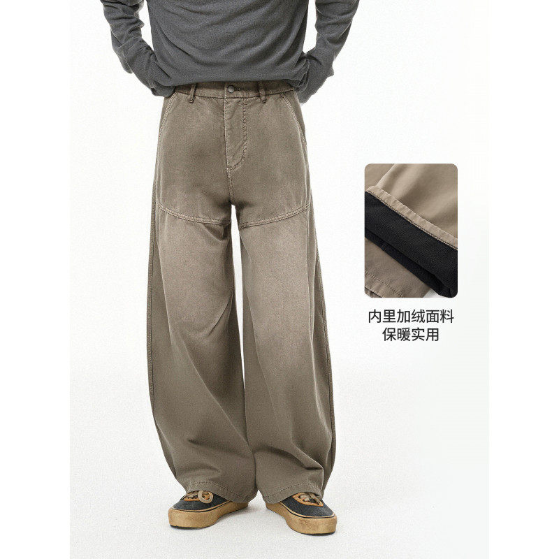 「设计师品牌」洗水做旧加绒工装长裤25冬季潮牌街头水洗休闲裤男