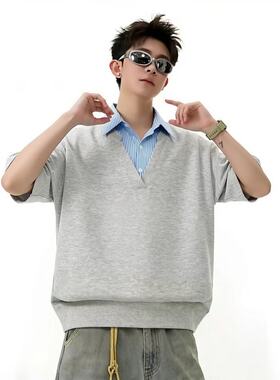 翻领短袖polo衫男潮牌夏季t恤韩版修身潮流2025新款百搭体恤上衣