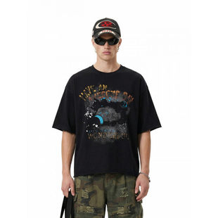 「设计师品牌」T恤复古雾绒棉印花短袖春夏季新款原创设计潮牌