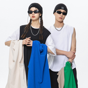 休闲纯色无袖圆领T恤运动健身宽松嘻哈背心男