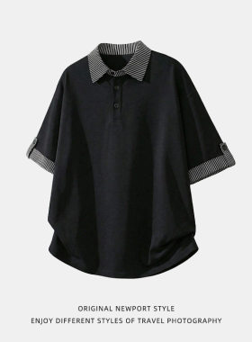 「设计师品牌」polo衫男夏季款挽袖设计短袖T恤高智感休闲体恤衫