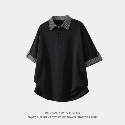 「设计师品牌」polo衫男夏季款挽袖设计短袖T恤高智感休闲体恤衫