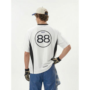 「设计师品牌」撞色复古球服T恤春夏潮牌美式运动拼接插肩短袖男