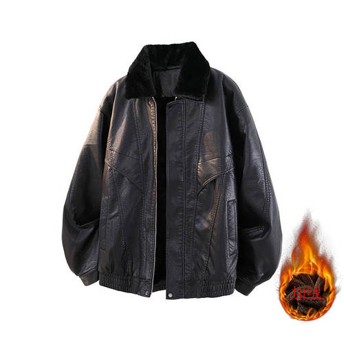 「设计师品牌」新款老钱风男士加绒皮衣翻领高品质短款风衣