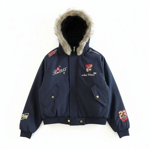 美式飞行夹克座山雕刺绣棒球服加厚拆卸连帽情侣冬季外套