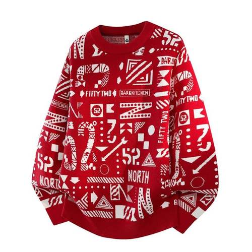 「设计师品牌」年秋冬季新款休闲毛衣男士时尚圆领长袖宽松针织衫