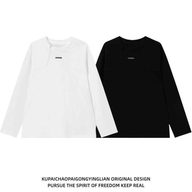 「设计师品牌」305G重磅宽松垫肩重磅长袖T恤解构卫衣男女打底