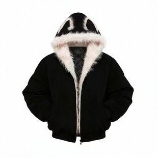 「设计师品牌」boxy羽绒棉衣座山雕猫耳大毛毛领麂皮棉服冬外套