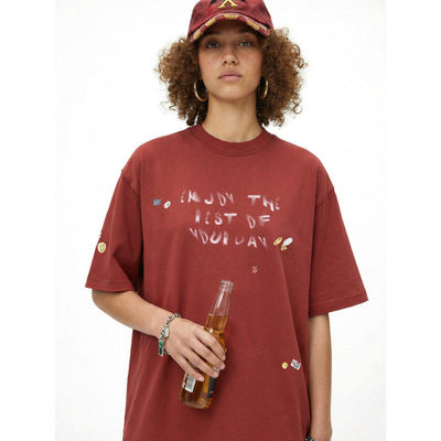 「设计师品牌」复古小贴纸印花短袖T恤 春夏新款街头潮牌风纯棉上