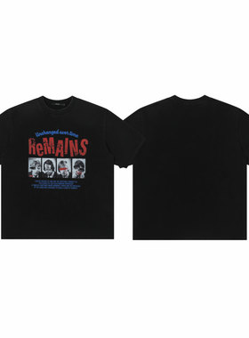 「设计师品牌」潮牌印花重工水洗磨边T恤