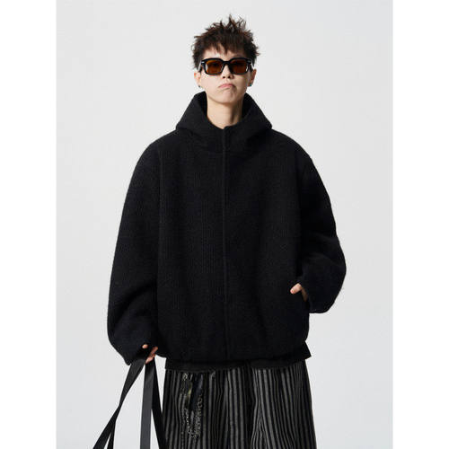 「设计师品牌」秋冬复古男士重磅毛呢加厚连帽简约外套