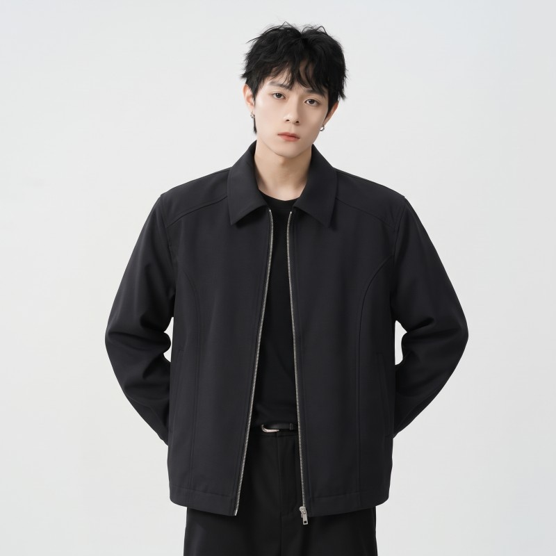 「设计师品牌」解构剪裁正肩夹克男cleanfit翻领休闲复古宽松外套